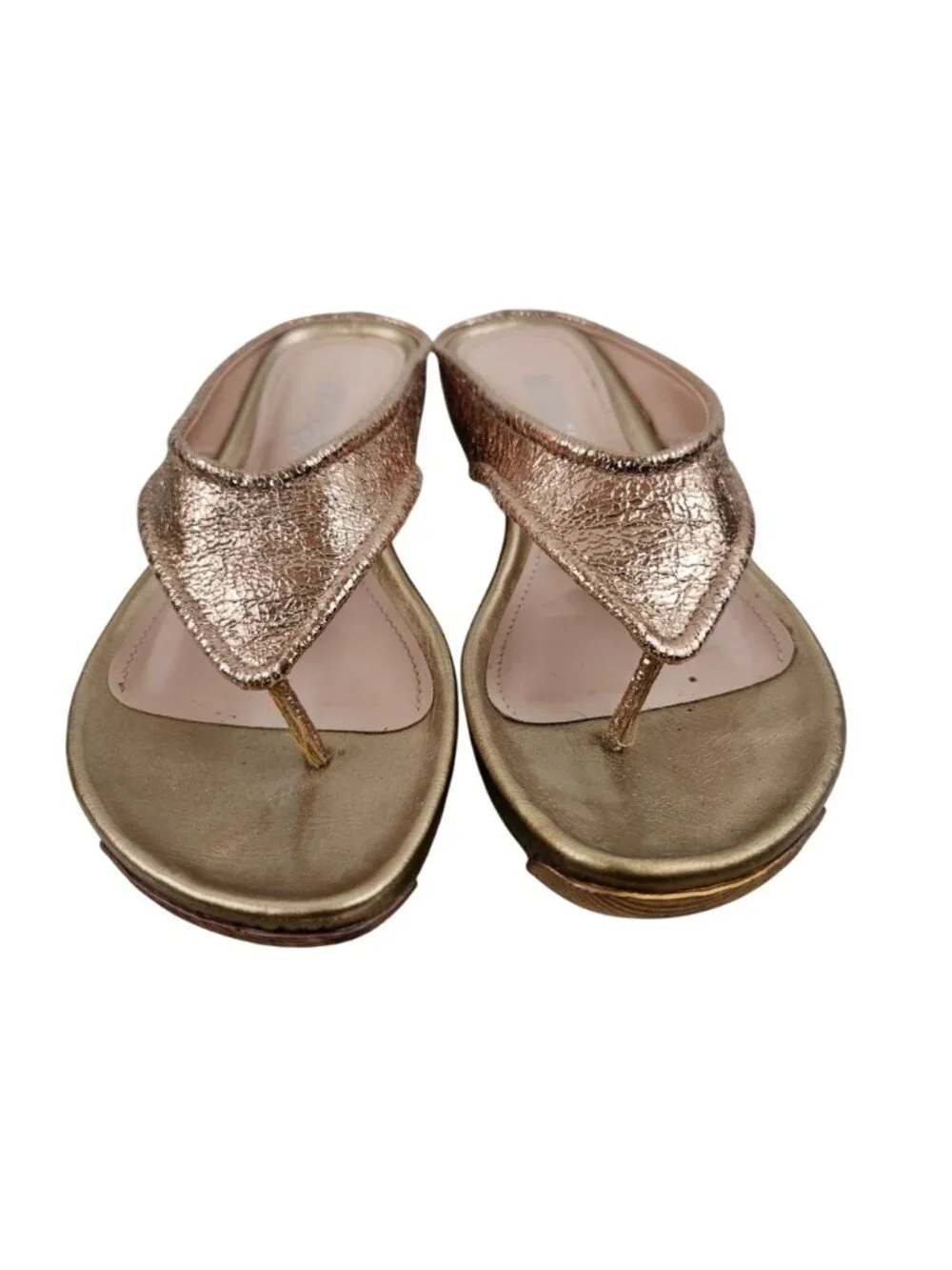 Kenneth Cole Reaction Flip Flop Wedge Sandals Womens 7.5M Water Park Gold - Picture 2 of 10